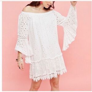 M Made In Italy White Eyelet Dress S Boho Festival Resort Beach Western Cotton
